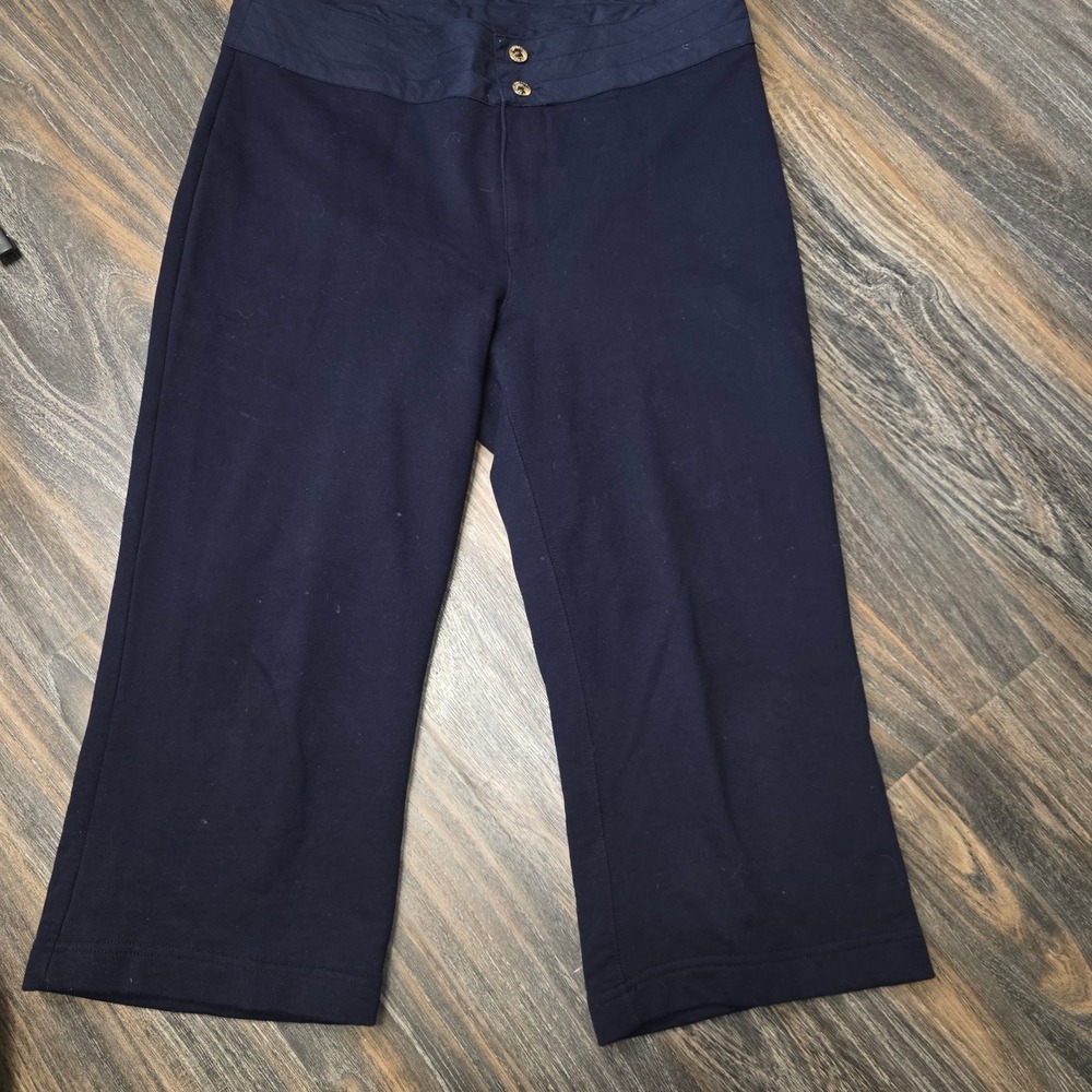 Lauren Ralph Lauren Womens Navy Blue Cotton Cropped Wide Leg Pants Size Medium